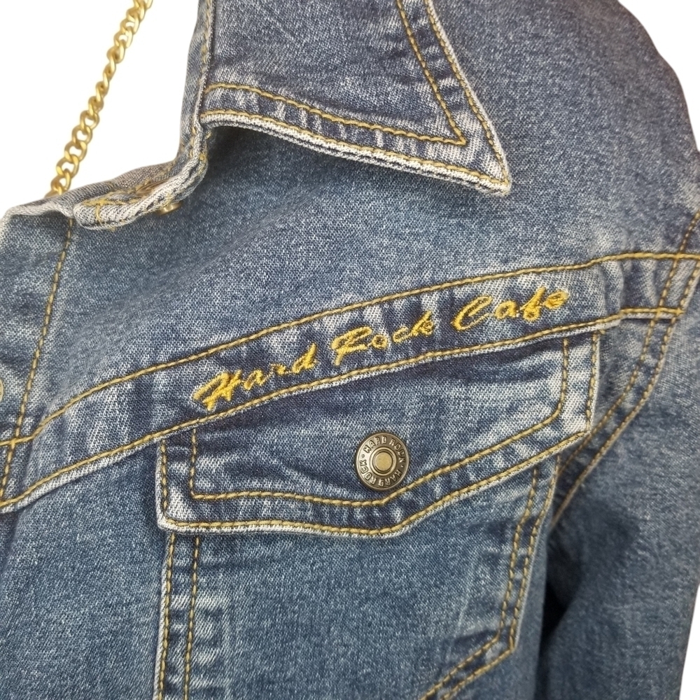 Hard Rock Cafe Vintage Fitted Jean Jacket EUC PTP 18.5 - Picture 9 of 10